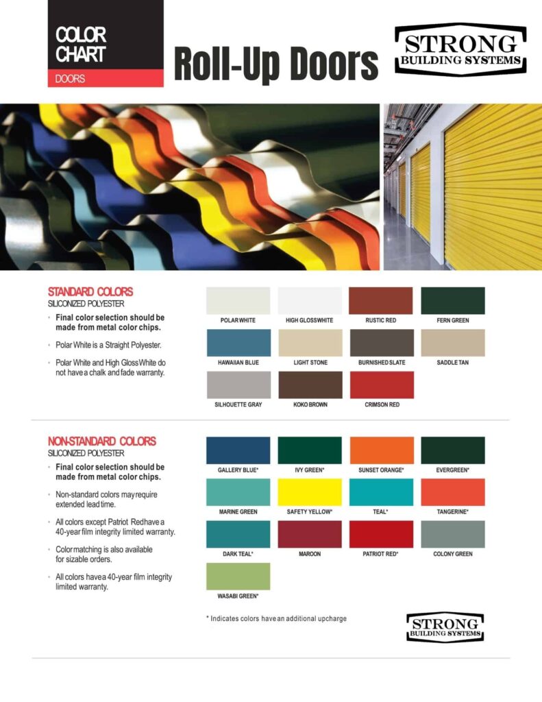 DCBI Roll-up door color chart